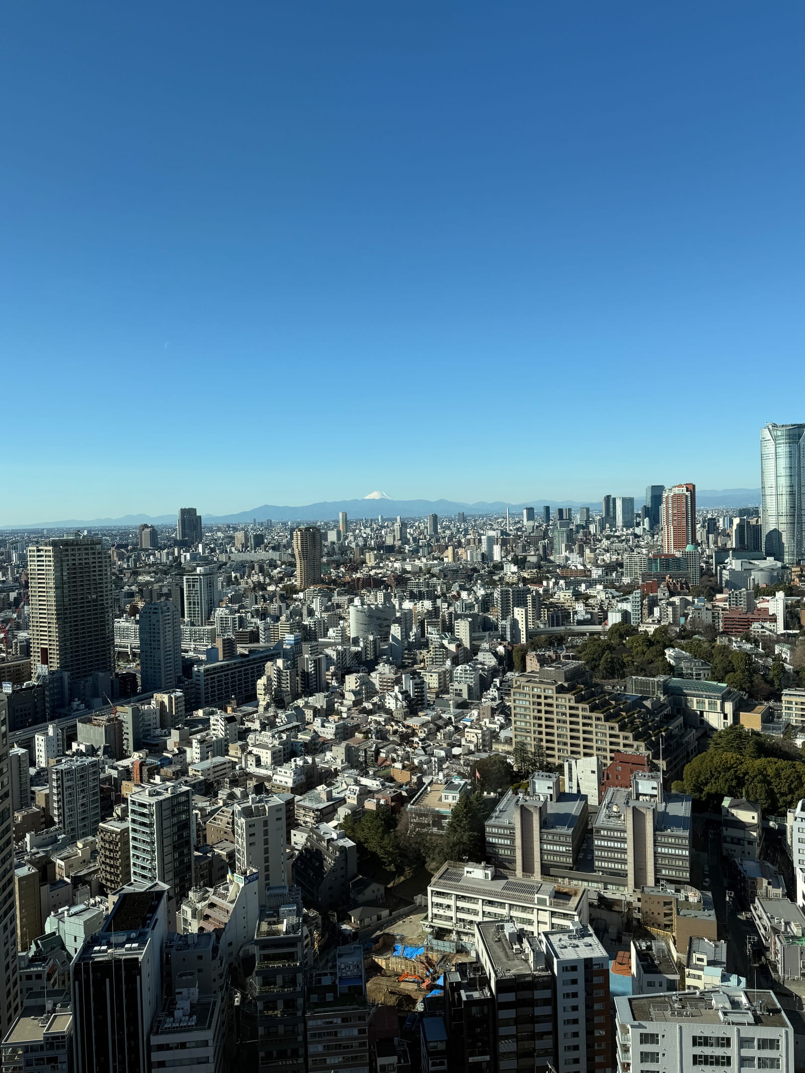 Tokyo to the west from Tokyo Tower, with Mt Fuji faint on the horizon.